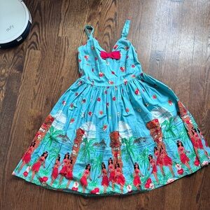 'MISTY' TEAL TIKI PRINT SWING DRESS